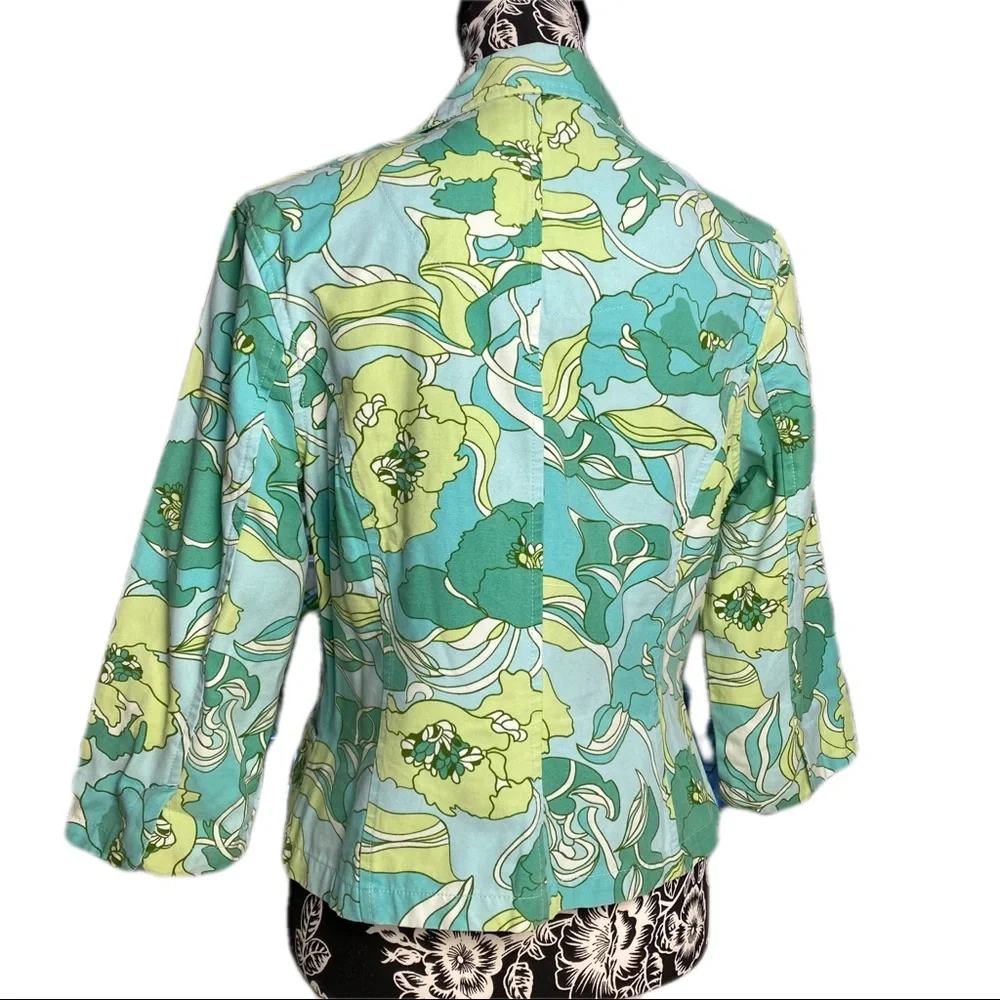 French Cuff fitted cotton blazer jacket 3/4 sleeve vintage retro floral pattern - Picture 6 of 9